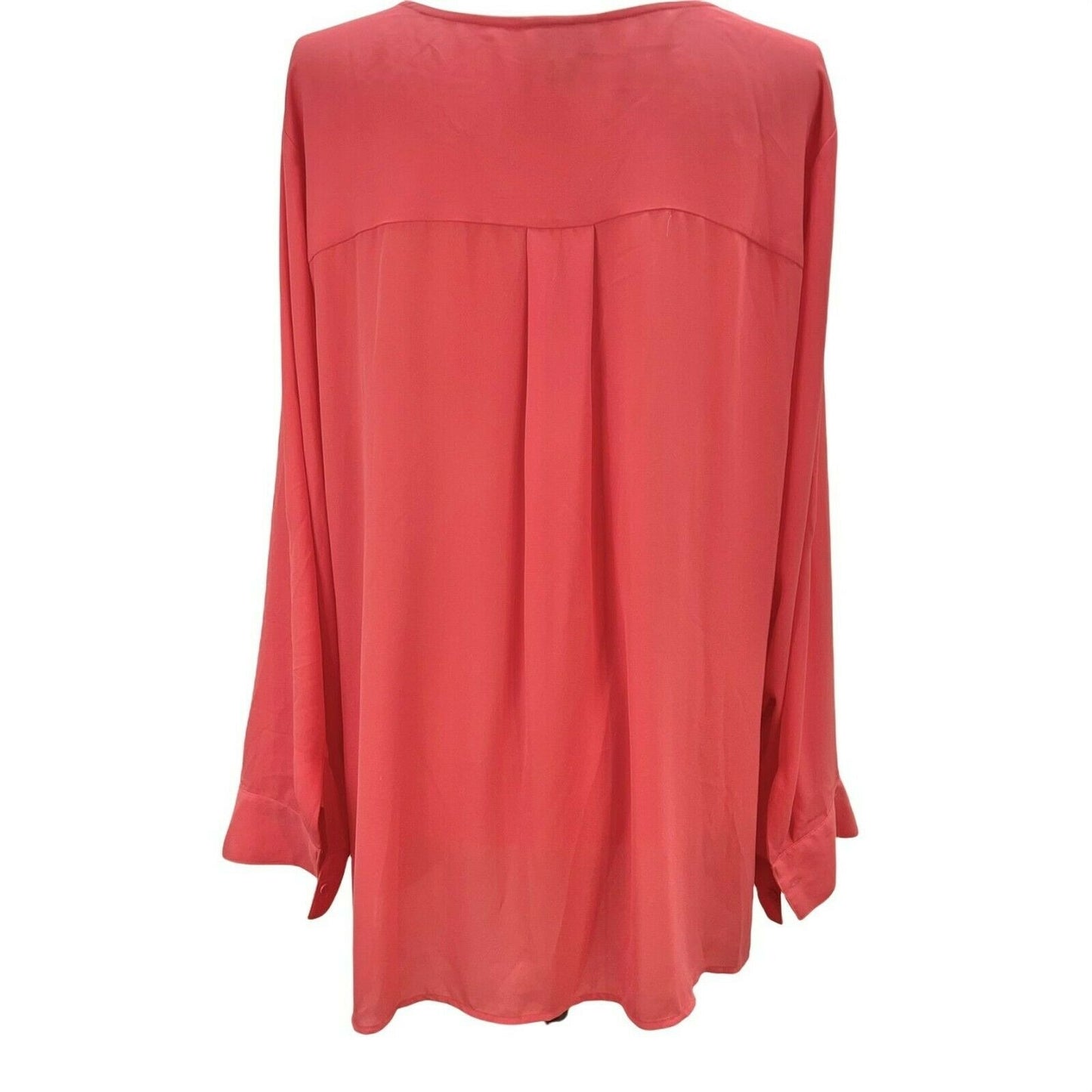 Lane Bryant 26/28 Peach Semi Sheer Crew V-Neck Blouse Roll Tab Sleeves