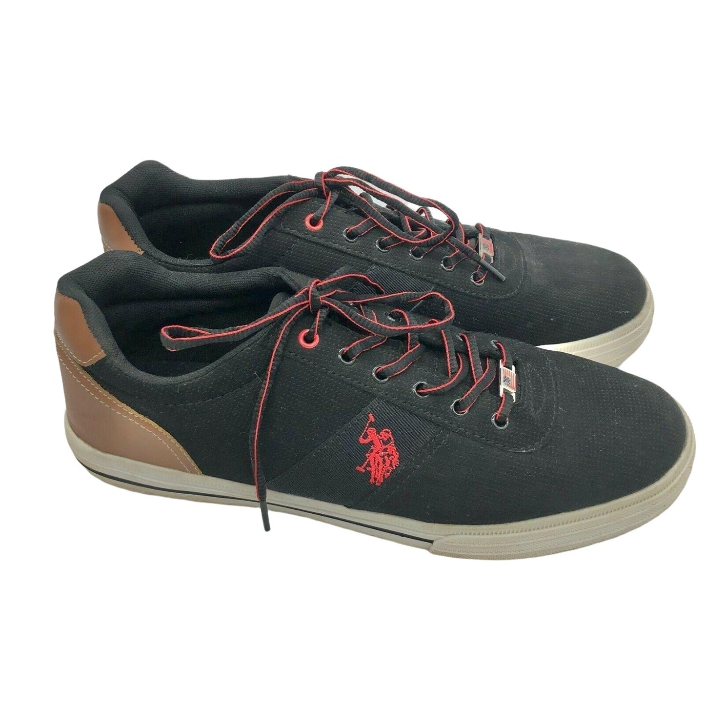 US Polo Assn Men's size 12 Black Sneakers with Tan and Red Features