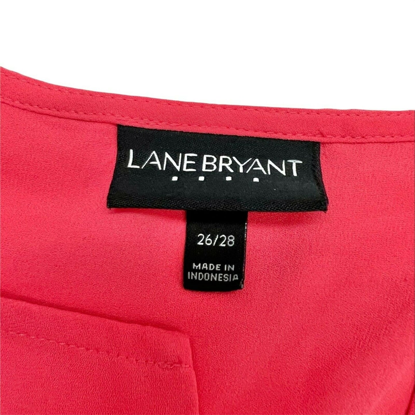 Lane Bryant 26/28 Peach Semi Sheer Crew V-Neck Blouse Roll Tab Sleeves