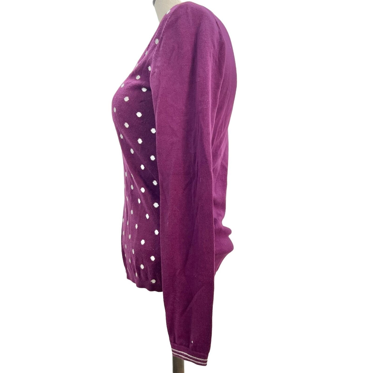 Tommy Hilfiger Pullover Sweater Small Plum White Polka Dot Long Sleeves