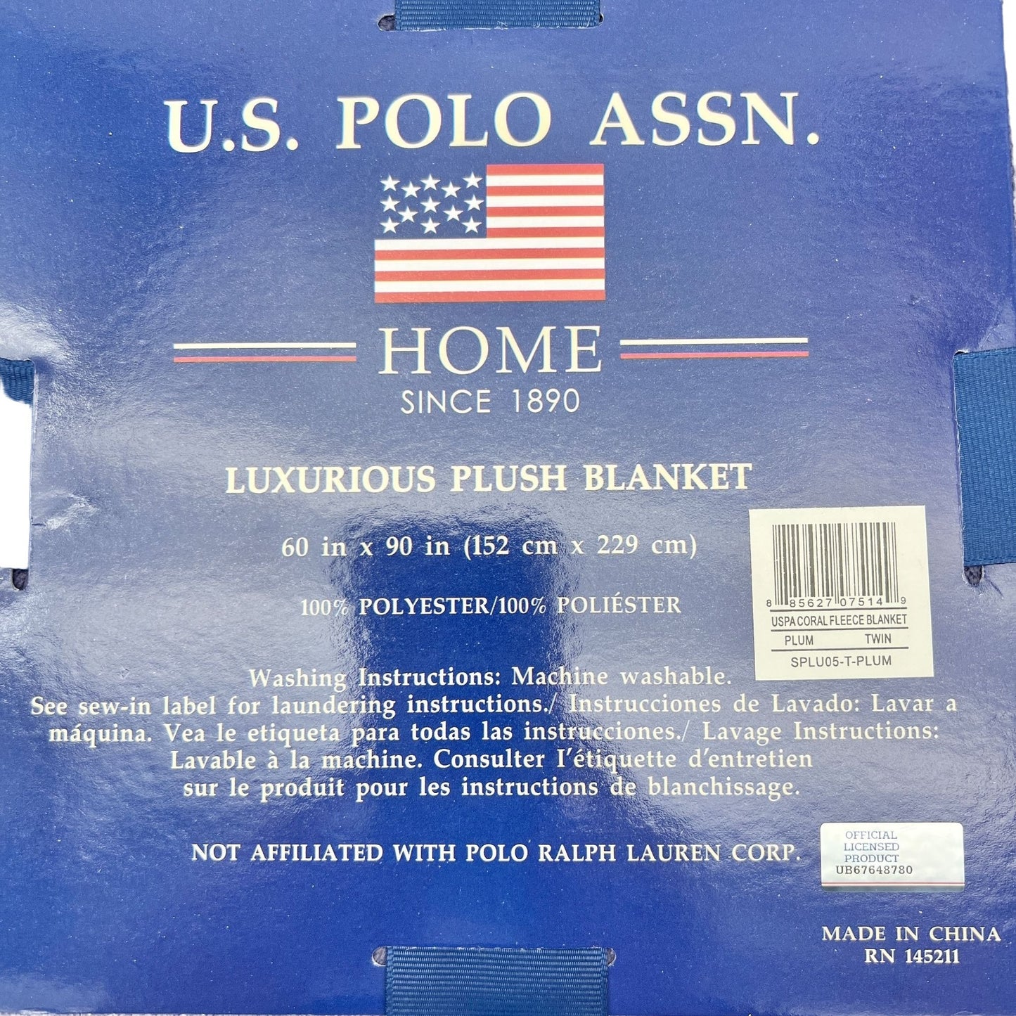 U.S. Polo Assn Luxurious Plush Blanket 60x90 inches New