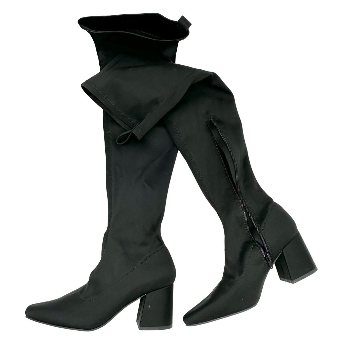 Missguided Boots Size 6.5 Black Thigh High 22.5 inch Shaft 3 inch Heel EUC