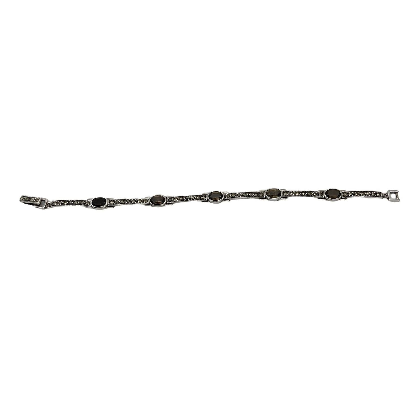 Bracelet Womens 7 in Sterling Silver Marcasite 5 Stone Clasp Closure