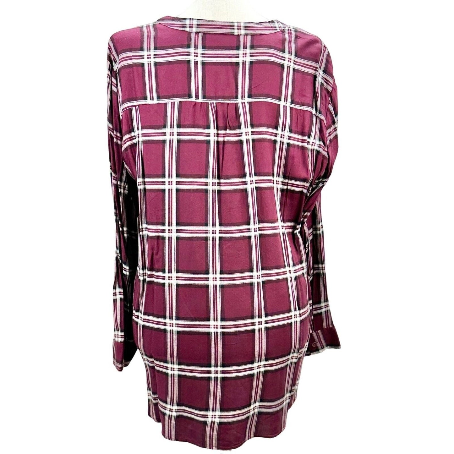 Alexander Jordan Top Women's 2X Burgundy Plaid Feddy Henley Long Sleeve NWT