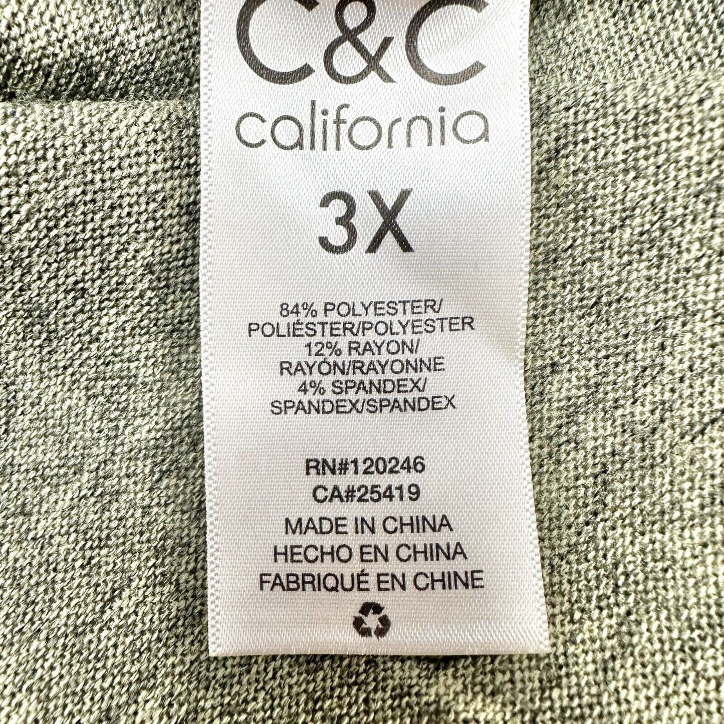 C&C California Sweater Women's 3X Olive Mock Turtleneck Long Sleeve Hi Low Hem L