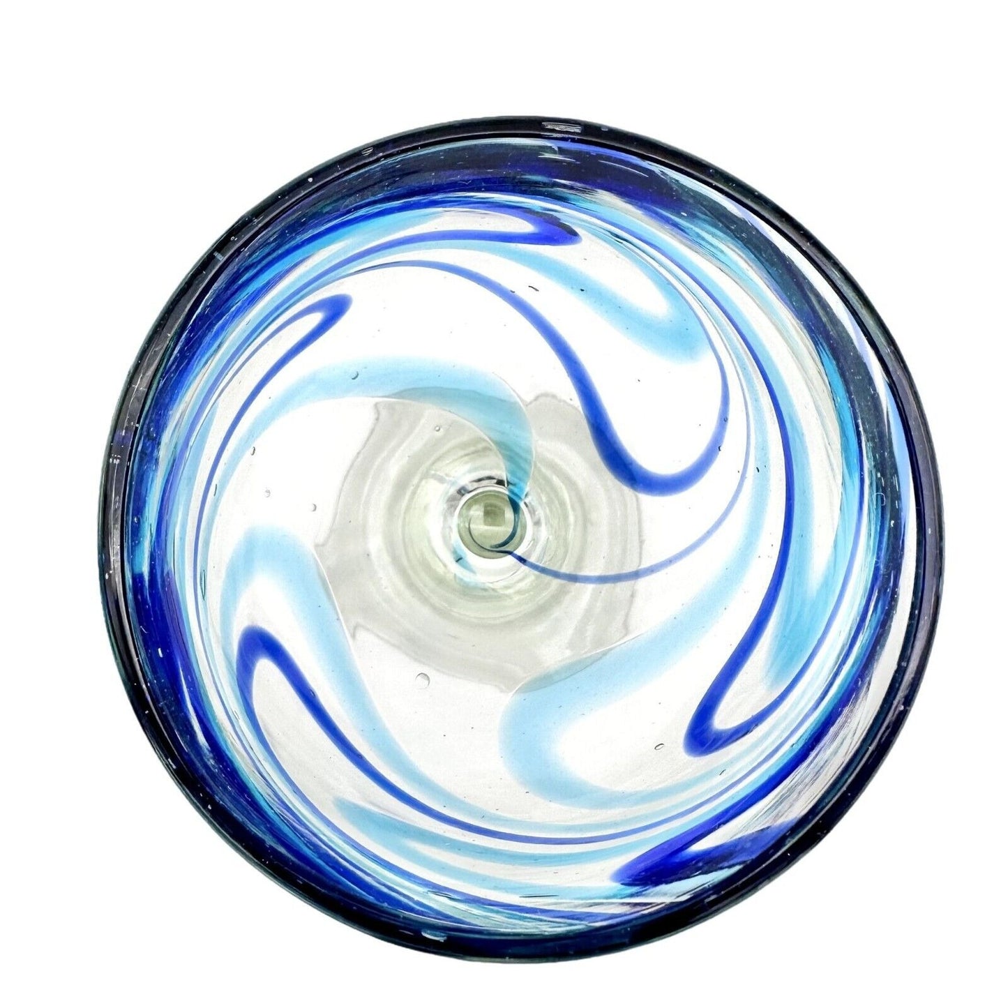 Vintage Goblet 8 oz Clear Glass Blue Swirls