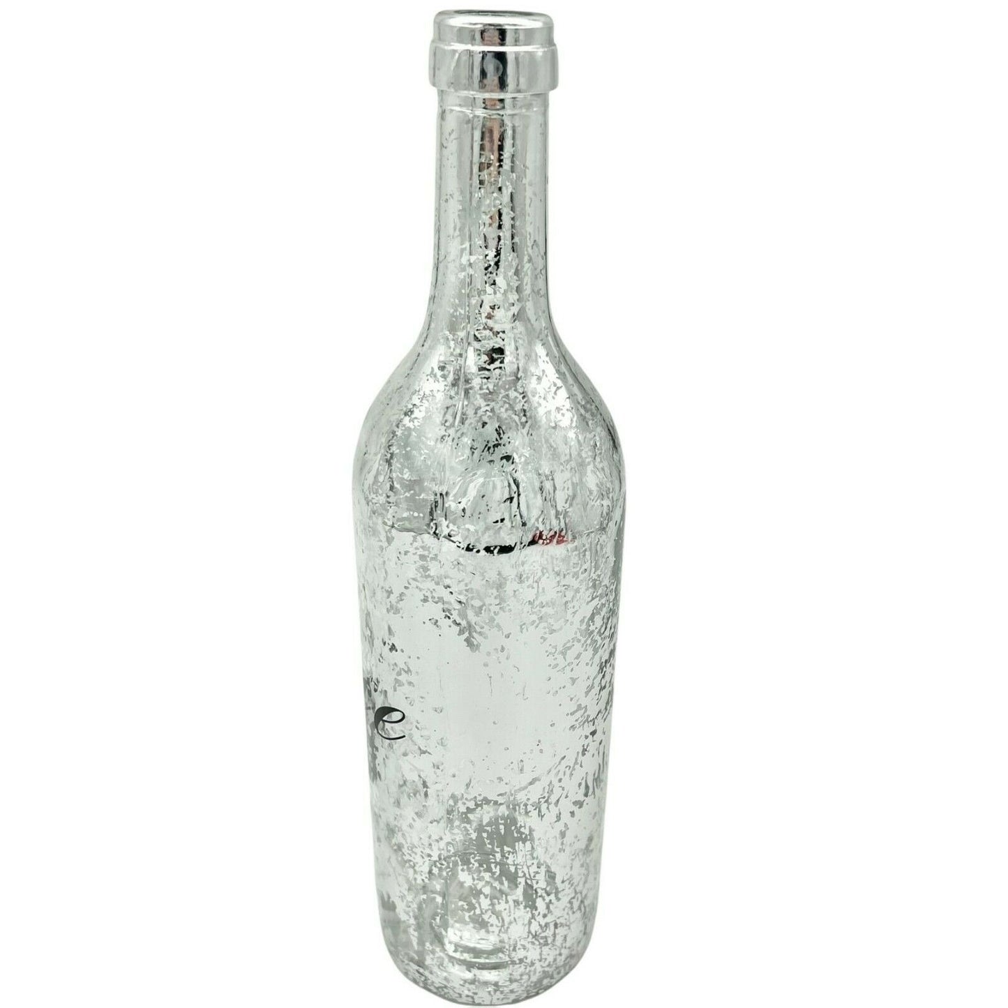 Upcycled Painted Peace Wine Bottle 12in Decor Silver