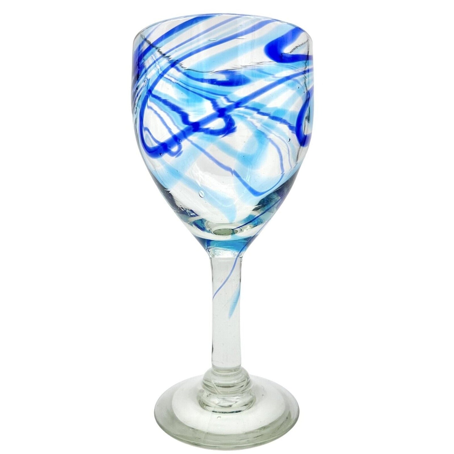Vintage Goblet 8 oz Clear Glass Blue Swirls