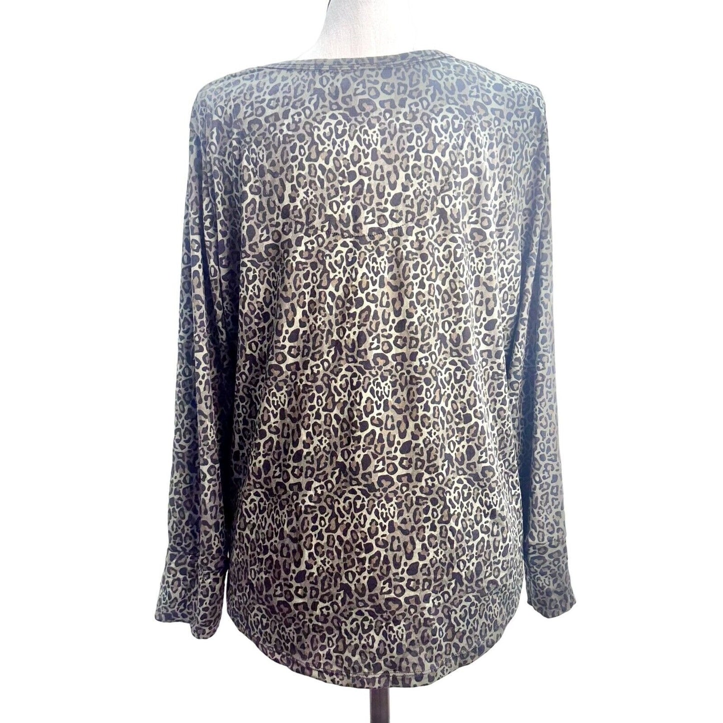 Cynthia Rowley Top Women's 2X Olive Animal Print Scoop Neck High Low Hem NWOT