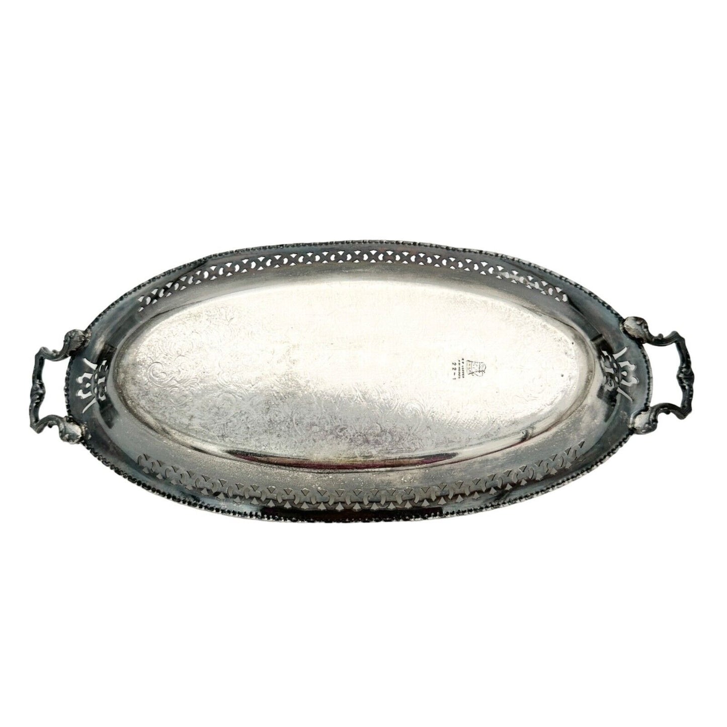 E P Copper W.M. Mounts Serving Tray 14 x 5.5 Silver Decorative Engraving Handles