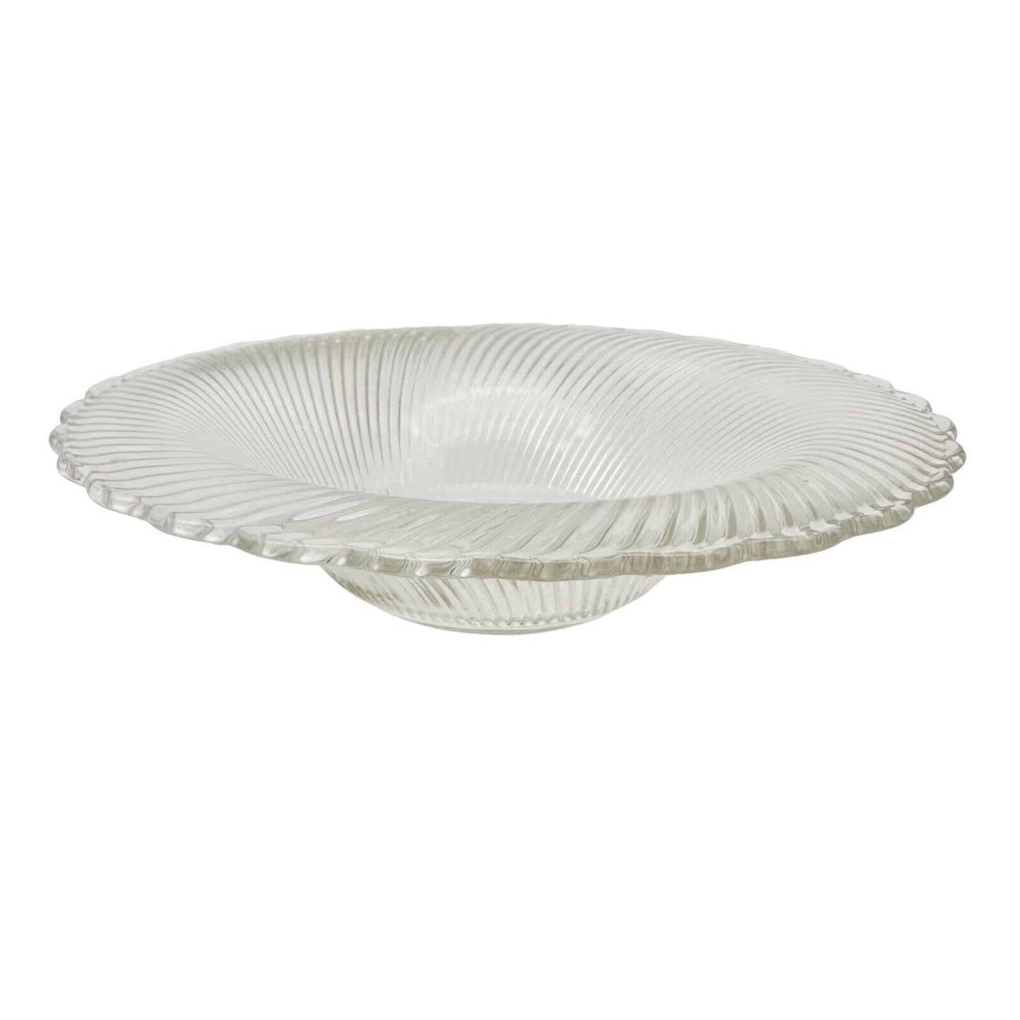Set of 2 Vintage Scalloped Edged Bowls 12 inch Clear Glass Faceted