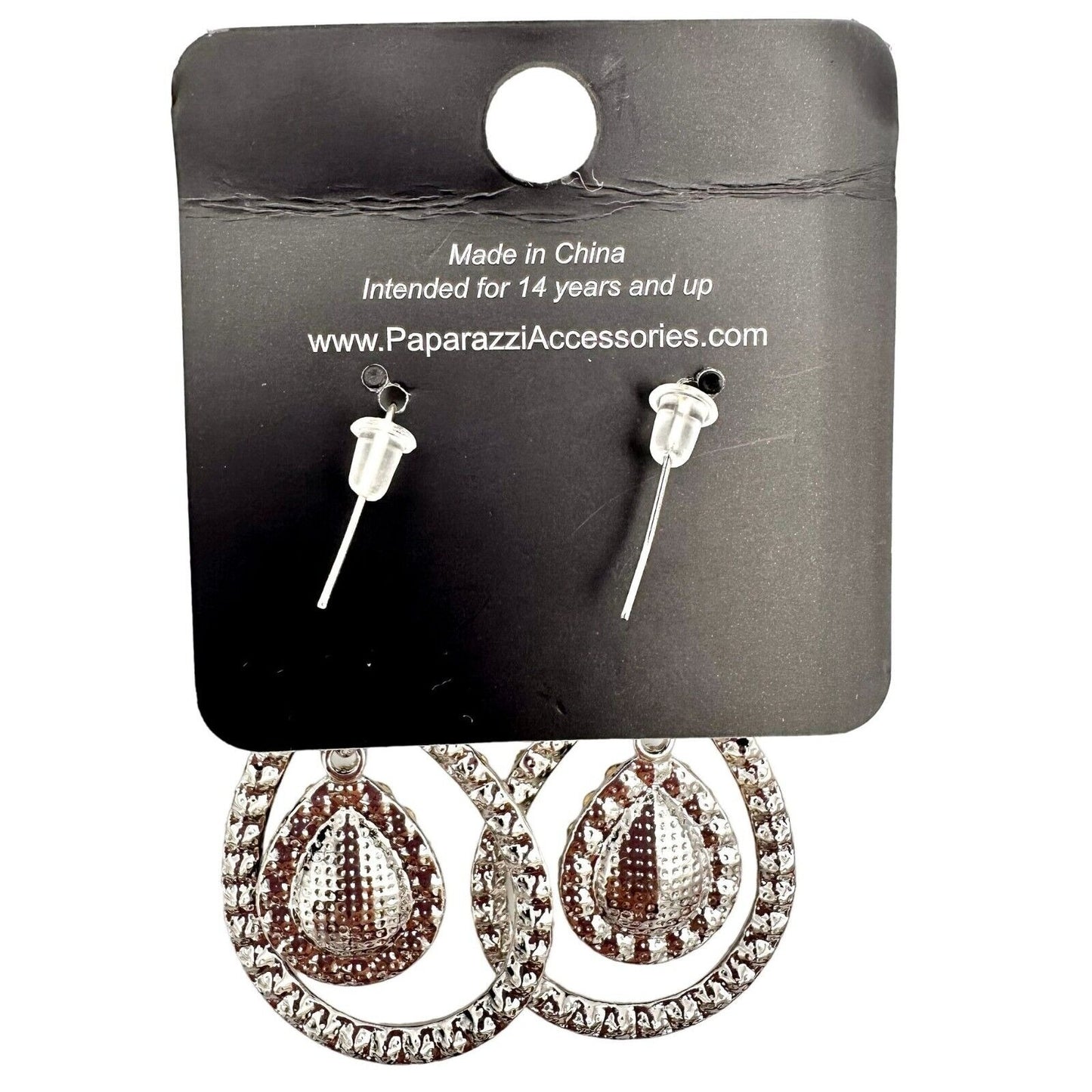 Paparazzi Pierced Earrings Silvertone Clear Green Rhinestones Teardrops NWT