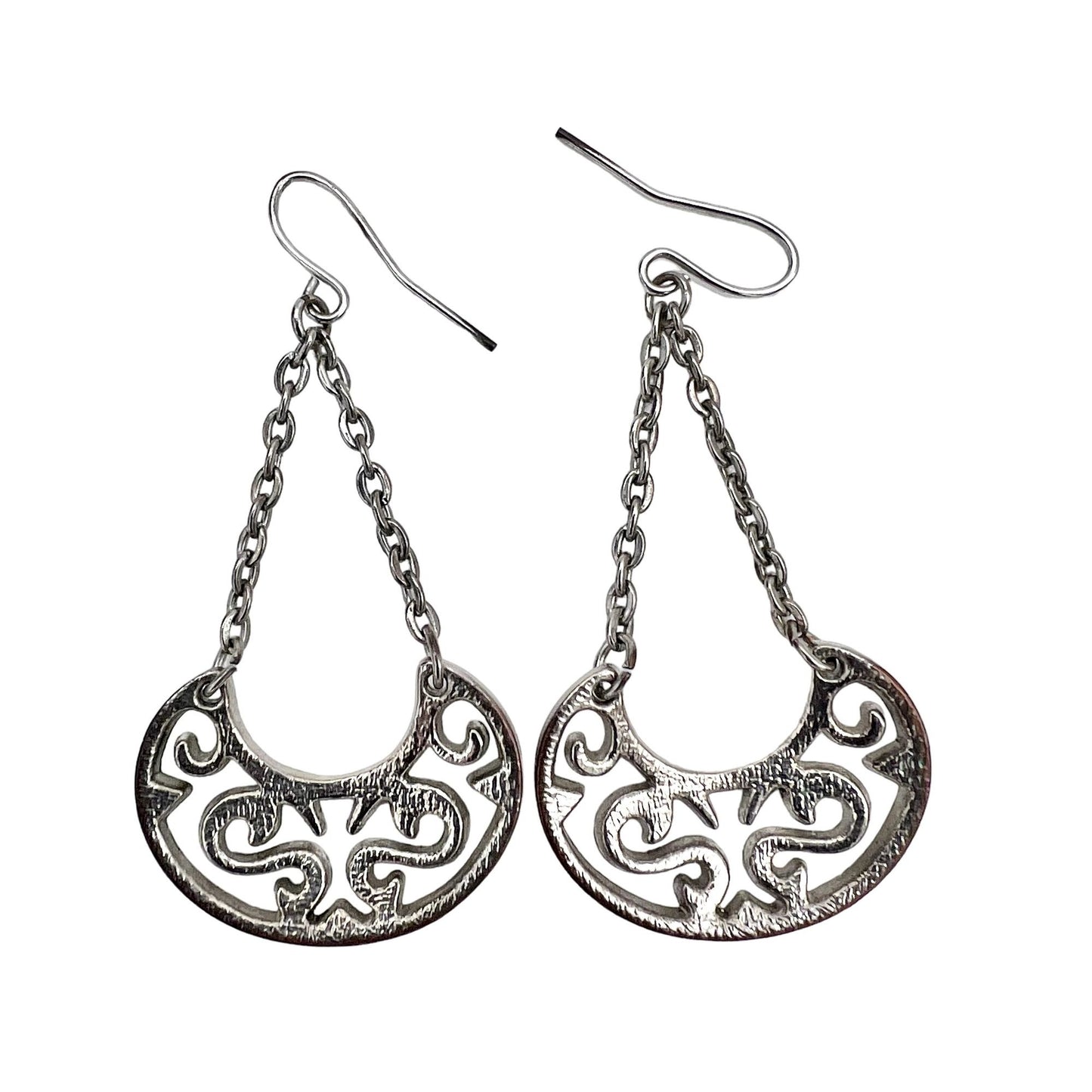 Silver Tone Filigree Drop Pierced Earrings
