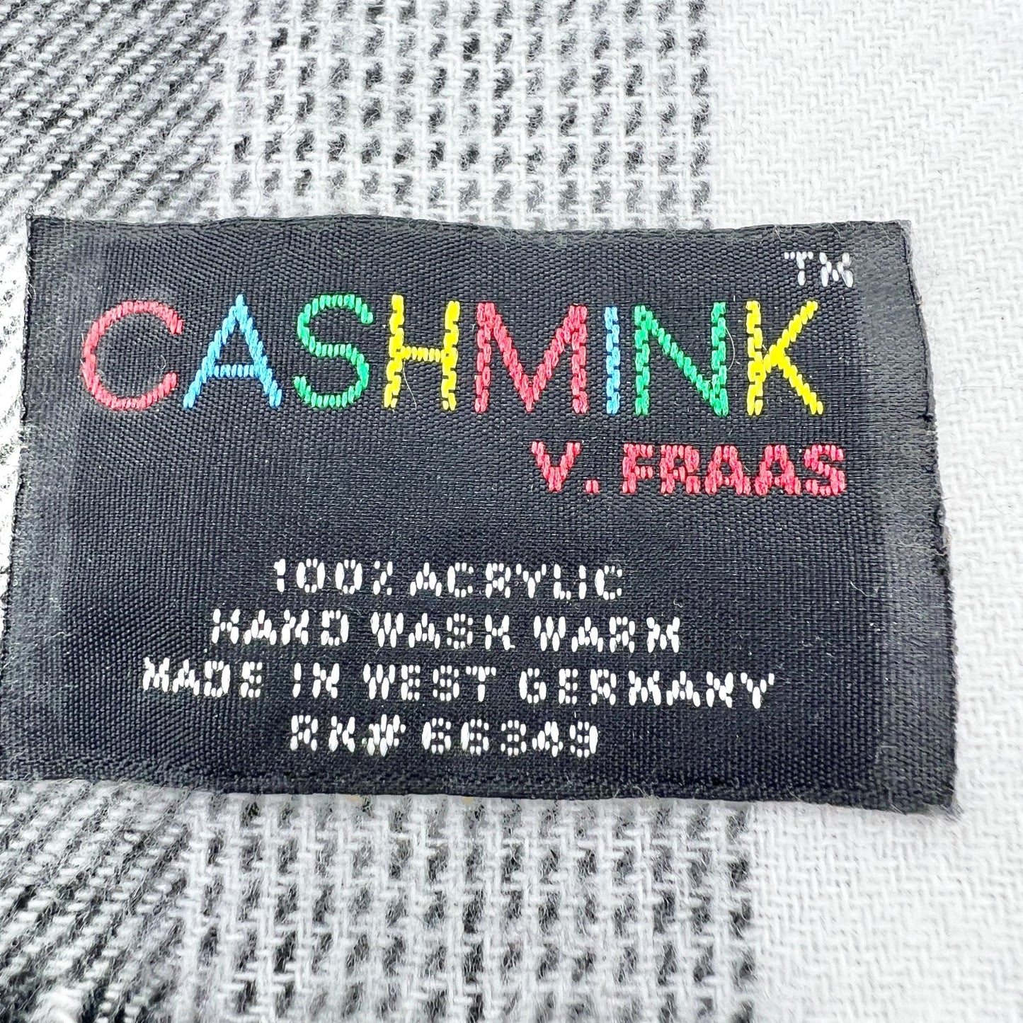 Cashmink V. Fraas Scarf Black White Plaid 60 x 11.5 Fringed Germany