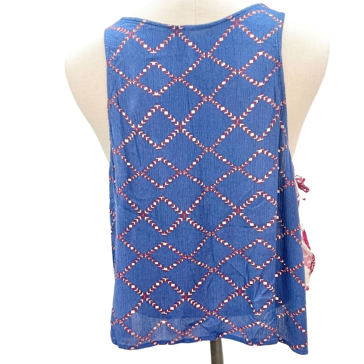 Free People Womens XS Ivory Blue Red Side Tie Tank Top Patriotic