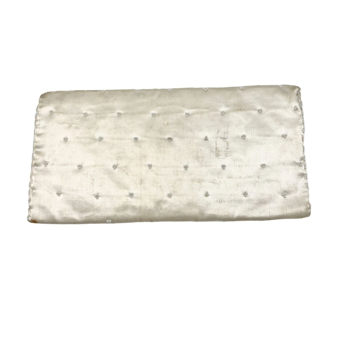 Vintage Purse Ivory 9.5 x 4.5 Clutch Hand Beaded Snap Closure Inside Pocket