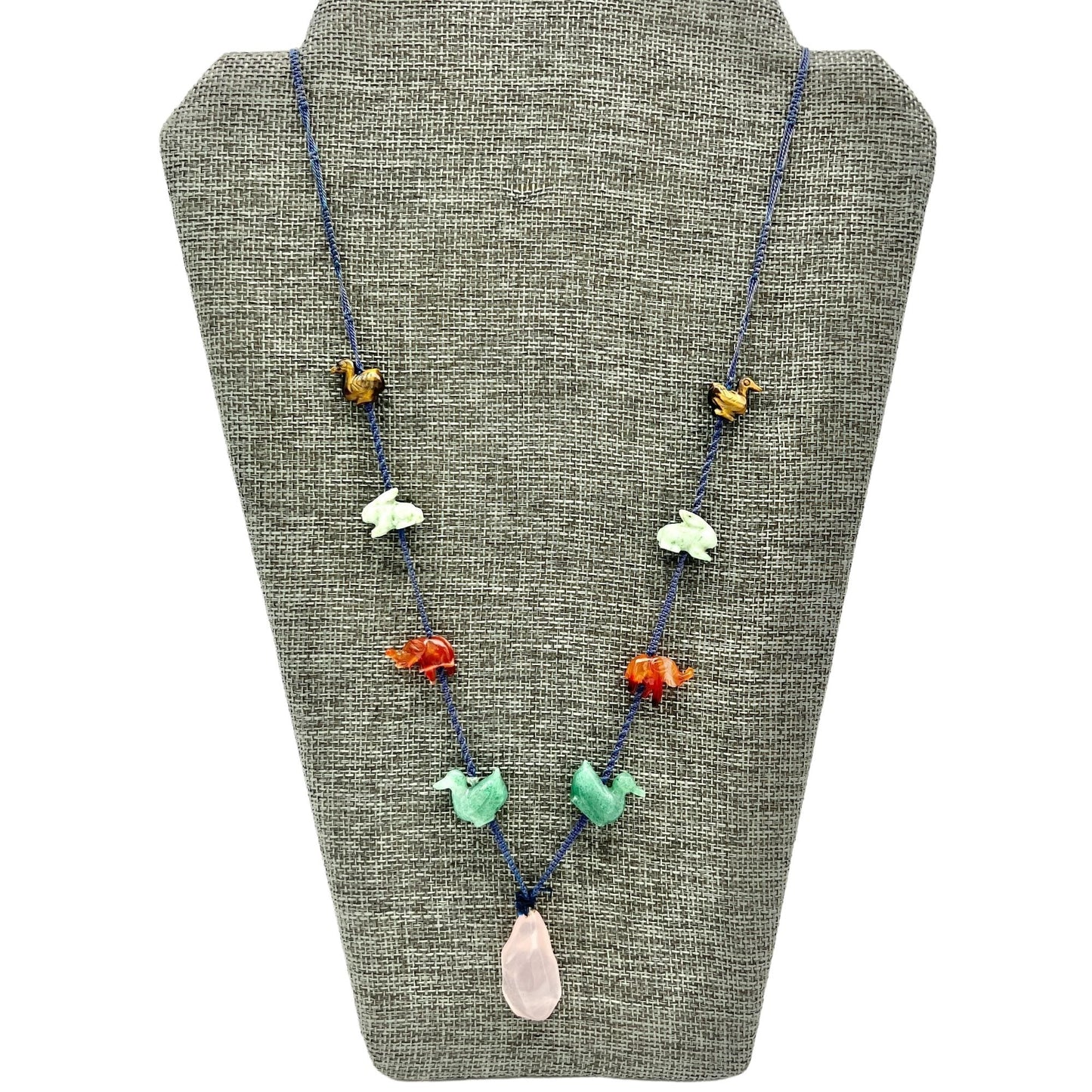 Cord Fetish Necklace 28 in Precious Gemstone Animals Rose Quartz Pendant