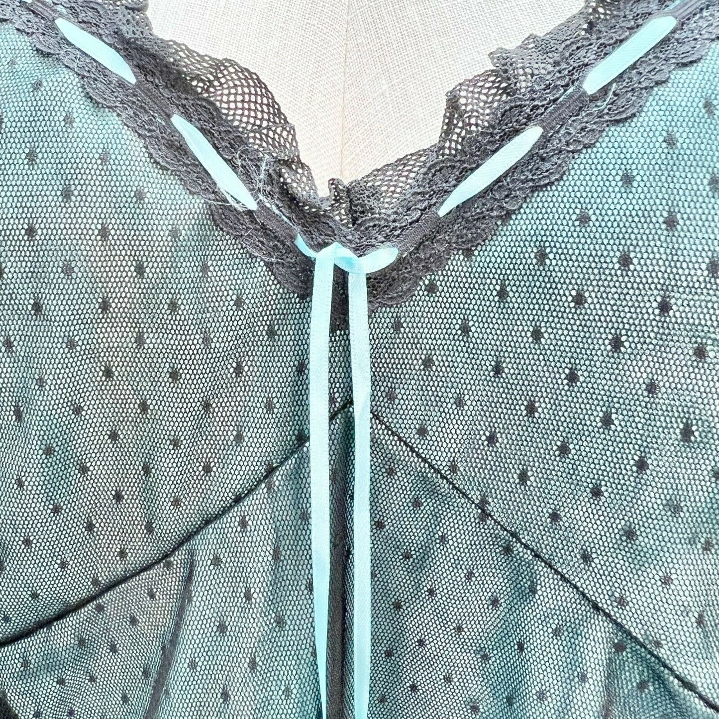 Cacique 18/20 Turquoise Black Sexy Nightie w Adjustable Straps