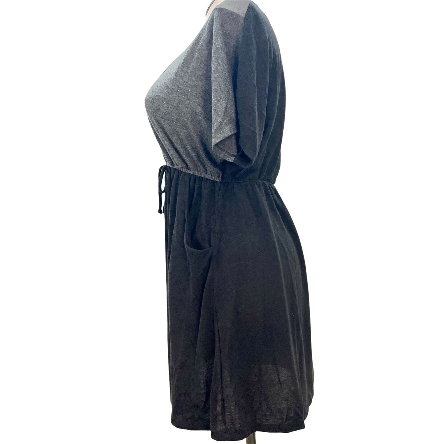 Delirious Womens 2X Black Gray Colorblock Dress Drawstring Waist and Pockets