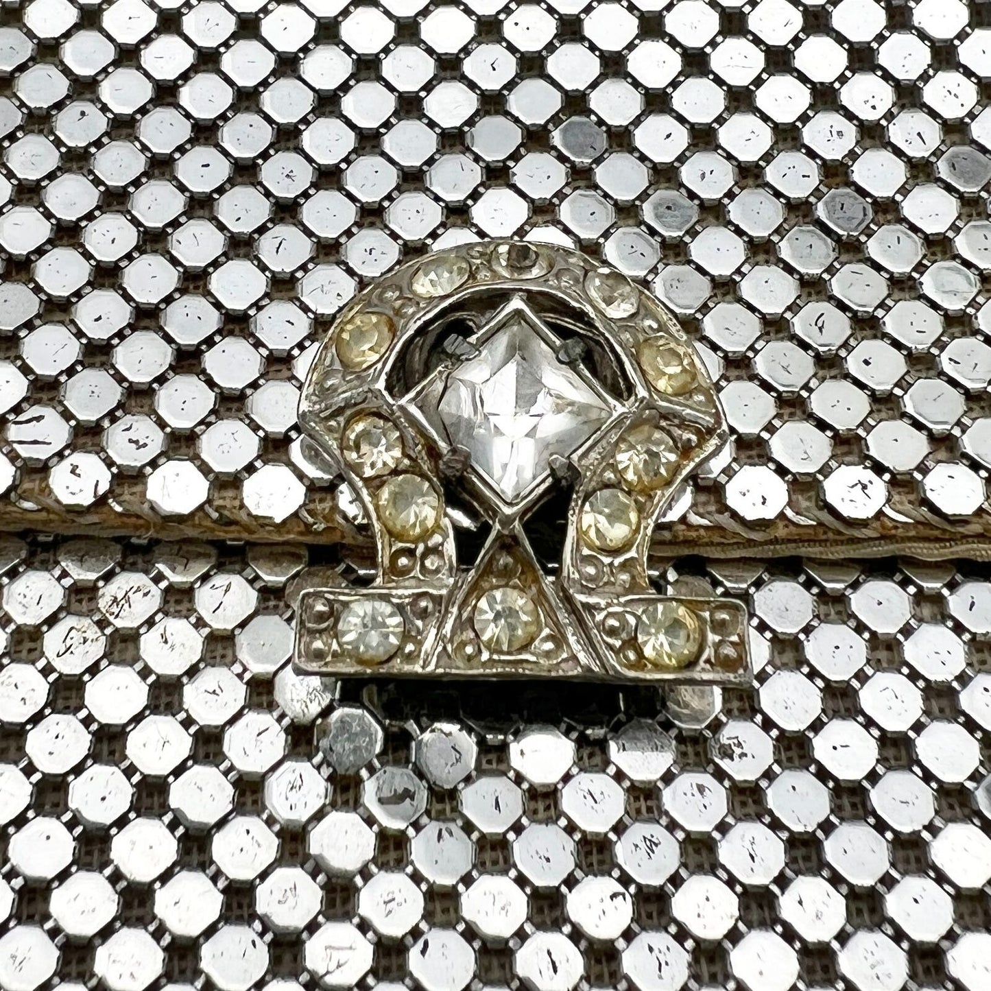 Vintage Whiting & Davis Co Purse Silver Mesh 6.5 x 3.5 Clutch Crystal Clasp