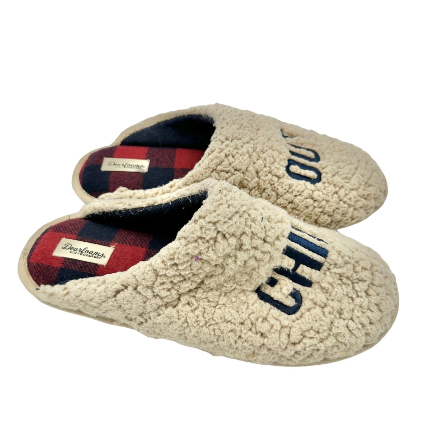 Dearforms Cozy Comfort Slippers CHILL OUT Med US 9-10 Red Black Plaid Inside