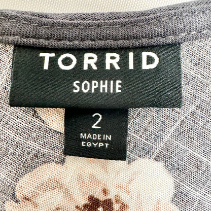 Torrid 2 Sophie Sleeveless Top Womens Dark Gray Floral Adjustable Strap 18-20