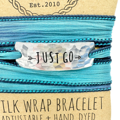 Silk Wrap Bracelet By Clair Ashley JUST GO Inscribed Pure Silk Ribbon