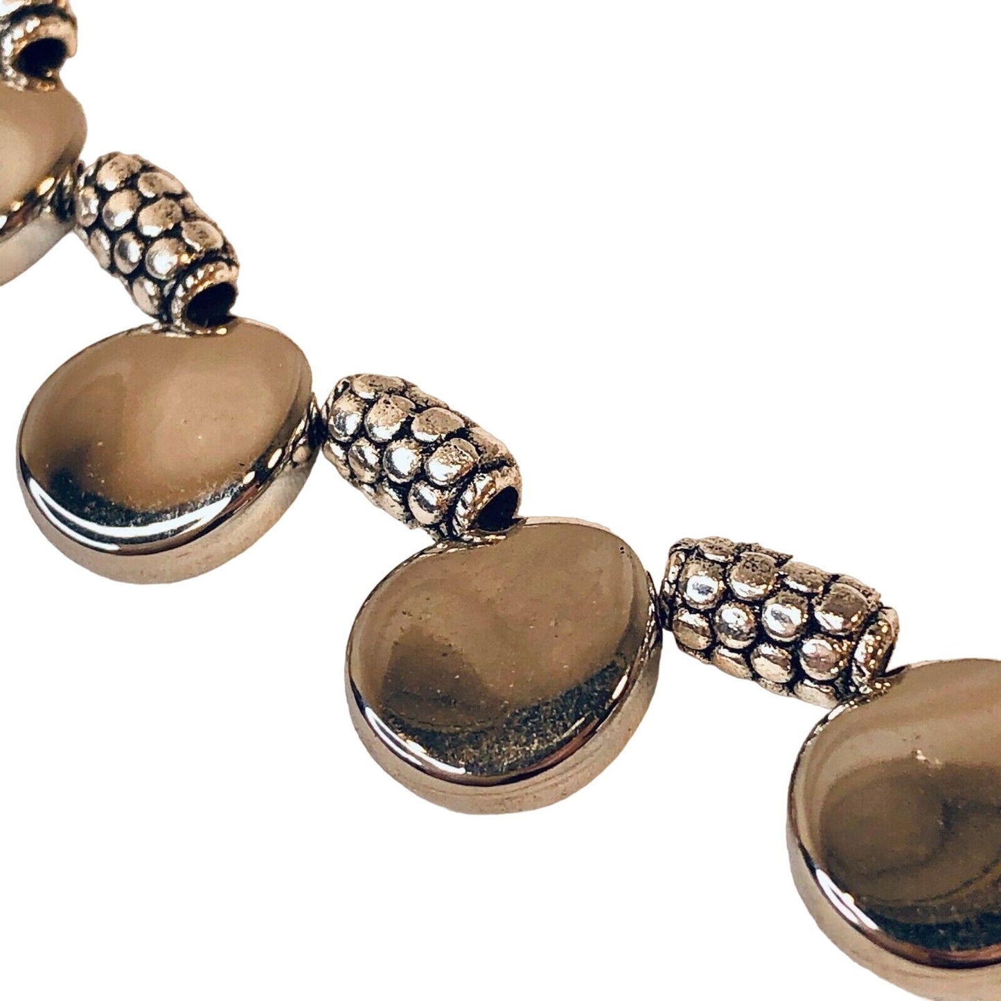 Handcrafted Beaded Necklace Silver Disc Beads Unique and Fun Long Jewelry NEW