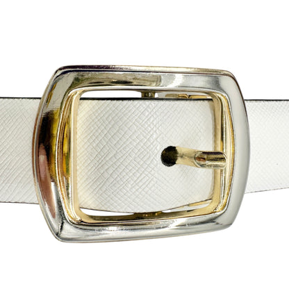 Reversible Womens Belt 42 Inch White and Black Textured With Gold-Tone Buckle