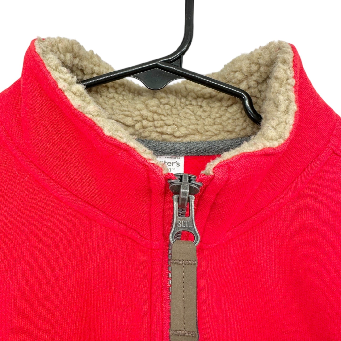 Carters Kid Pullover Sweatshirt Sz 8 Red Half-Zip Sherpa-Lined Collar Black Fox