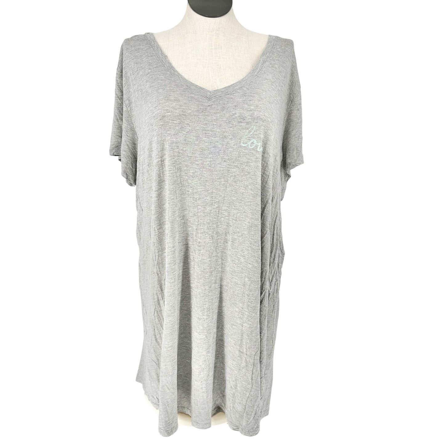 Womens Sleep Shirt Dress 3X Gray Love Graphic Modal Spandex USA Made 78 & Sunny
