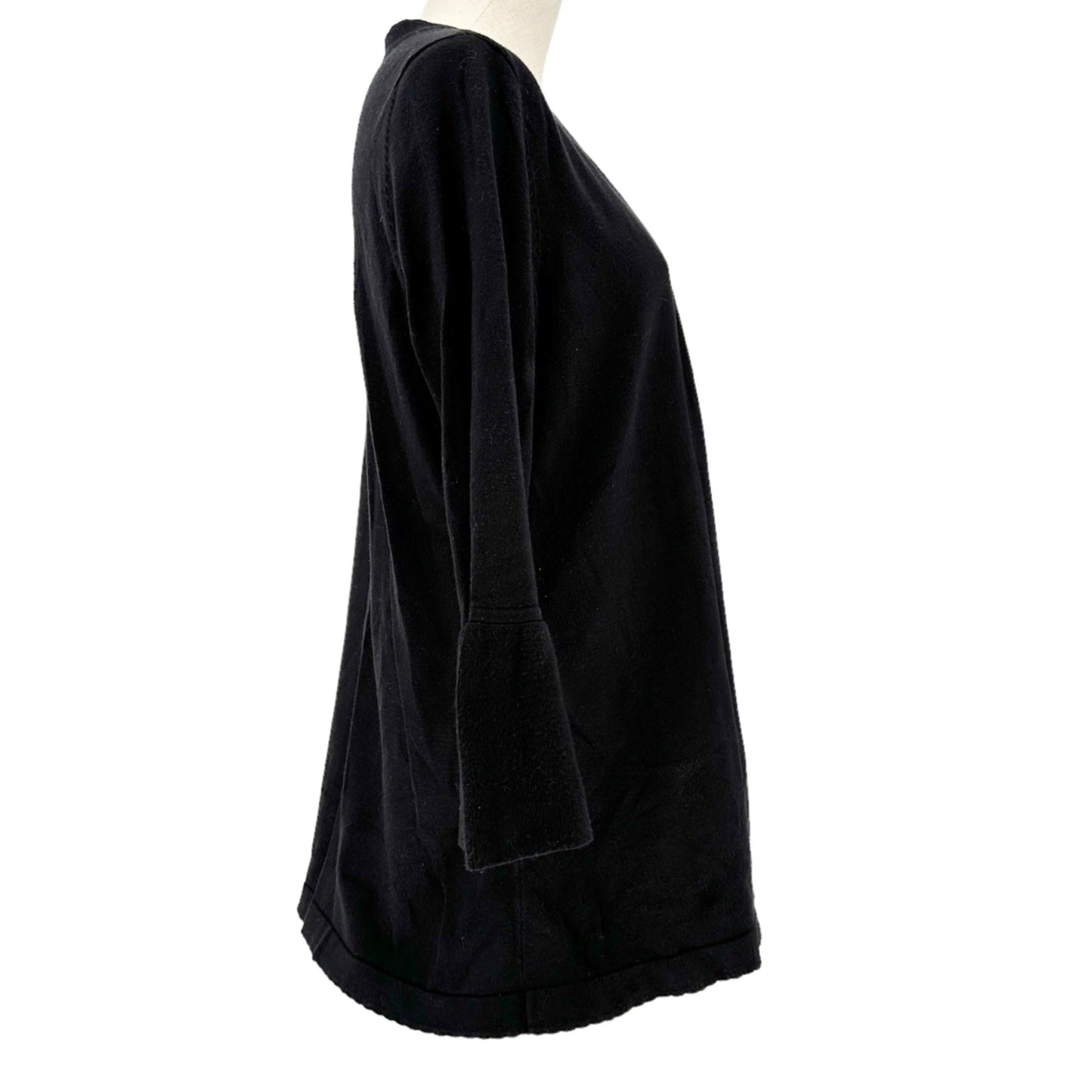 Charter Club Sweater Womens Medium Black Open Front Scalloped Edges 3/4 Sleeve