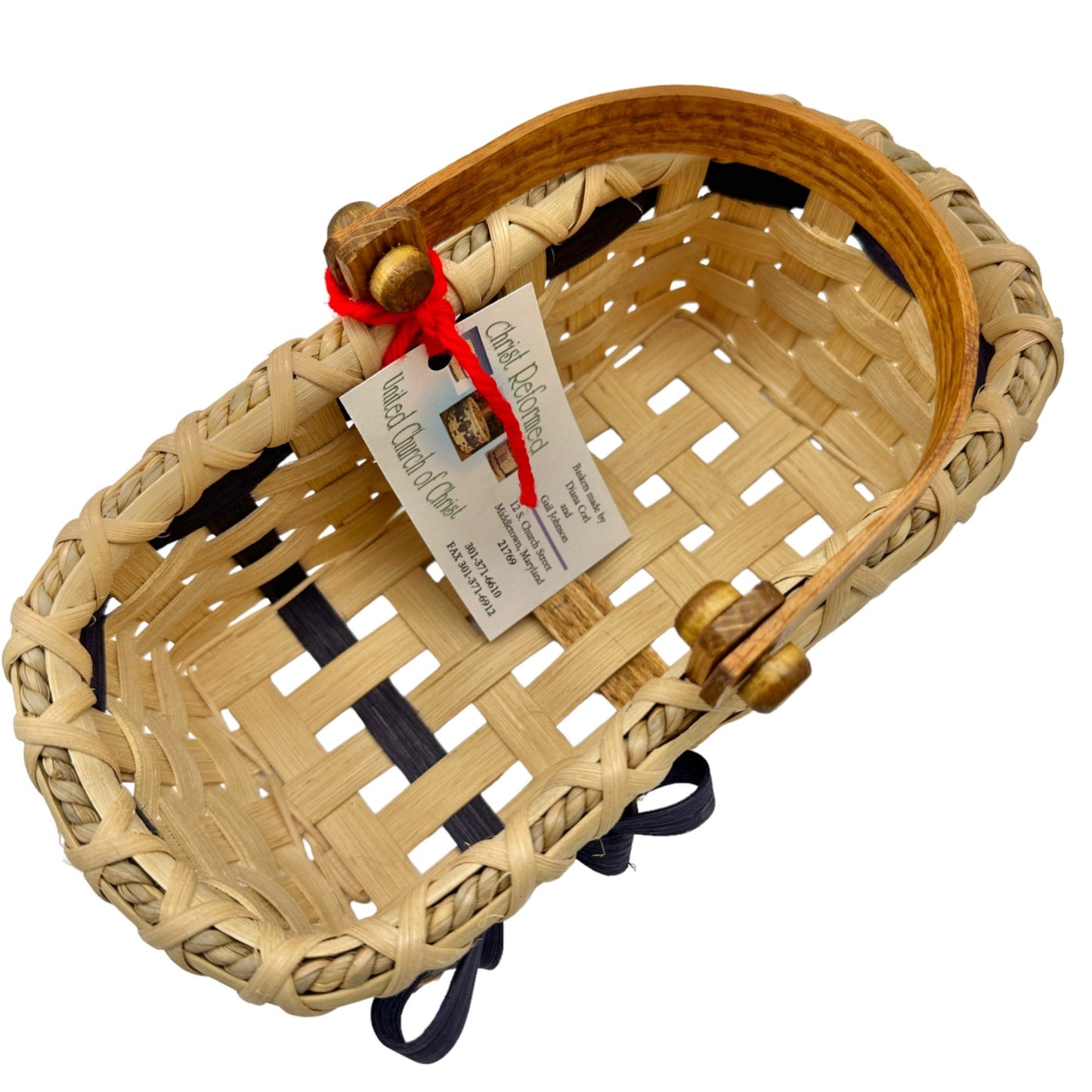 Handmade Basket Cookies for Two with Blue Accent Moveable Wooden Handle Small