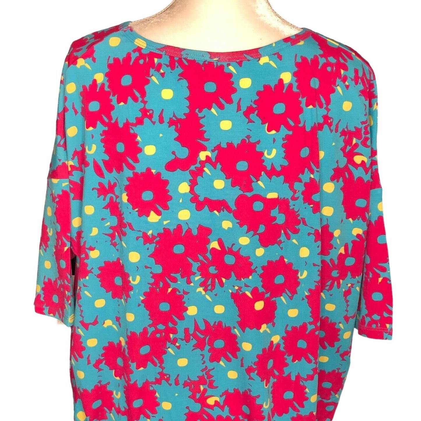 LuLaRoe RETIRED Irma Women's Large Teal & Pink Flowers mid-length sleeves NWT