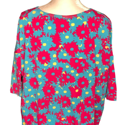 LuLaRoe RETIRED Irma Women's Large Teal & Pink Flowers mid-length sleeves NWT