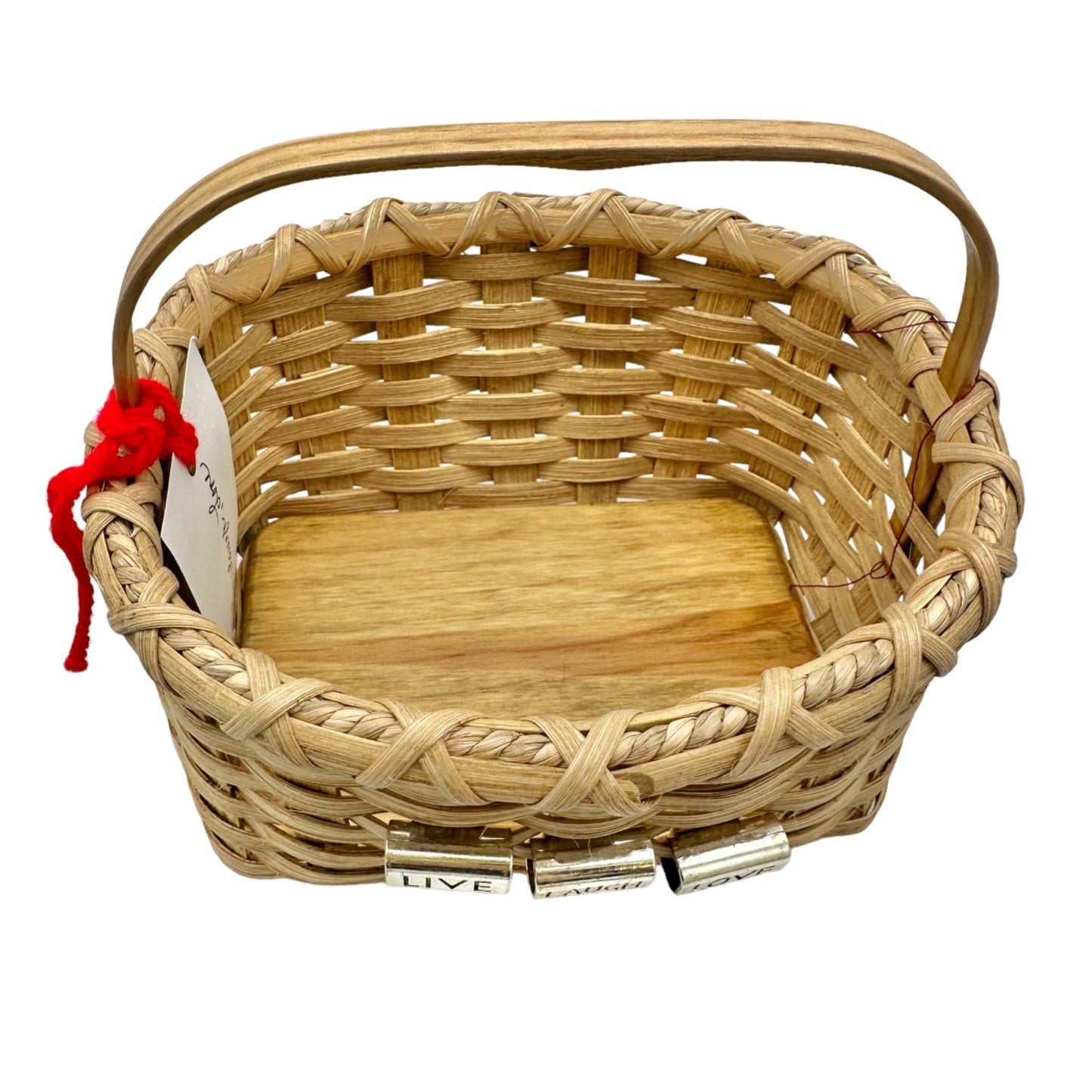 Handmade Basket Live Laugh Love Metal Accents Wood Base and Handle Small Cute