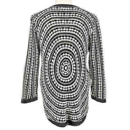 Nicole Miller Cardigan Sweater Womens Large Black and White Button Down LS