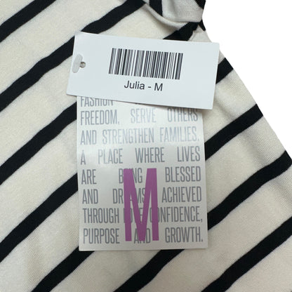 LuLaRoe Retired Julia Dress M Black and White Striped SS Form Fitting NWT
