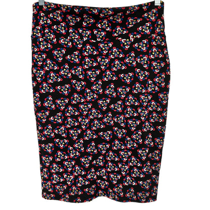 LuLaRoe Cassie Skirt Womens L Black w Red White Blue Yellow Graphic Print NWT
