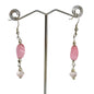 Handcrafted Earrings Pink Glass and Silver Metal Beads Delicate Spring