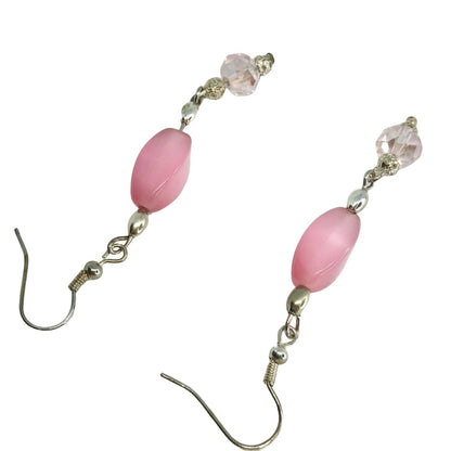 Handcrafted Earrings Pink Glass and Silver Metal Beads Delicate Spring