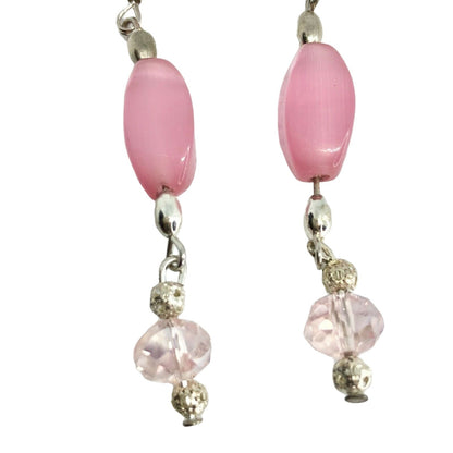 Handcrafted Earrings Pink Glass and Silver Metal Beads Delicate Spring