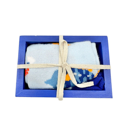 Primitives by Kathy Box Sign & Sock Set Sign 4.5 x3 inch Blue Just Keep Swimming