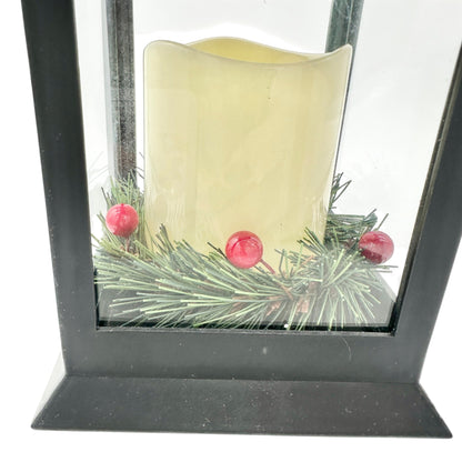 Christmas Lantern With LED Candle Black Plastic Battery Operated WORKS