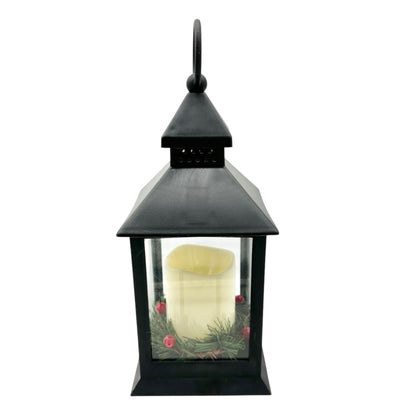 Christmas Lantern With LED Candle Black Plastic Battery Operated WORKS