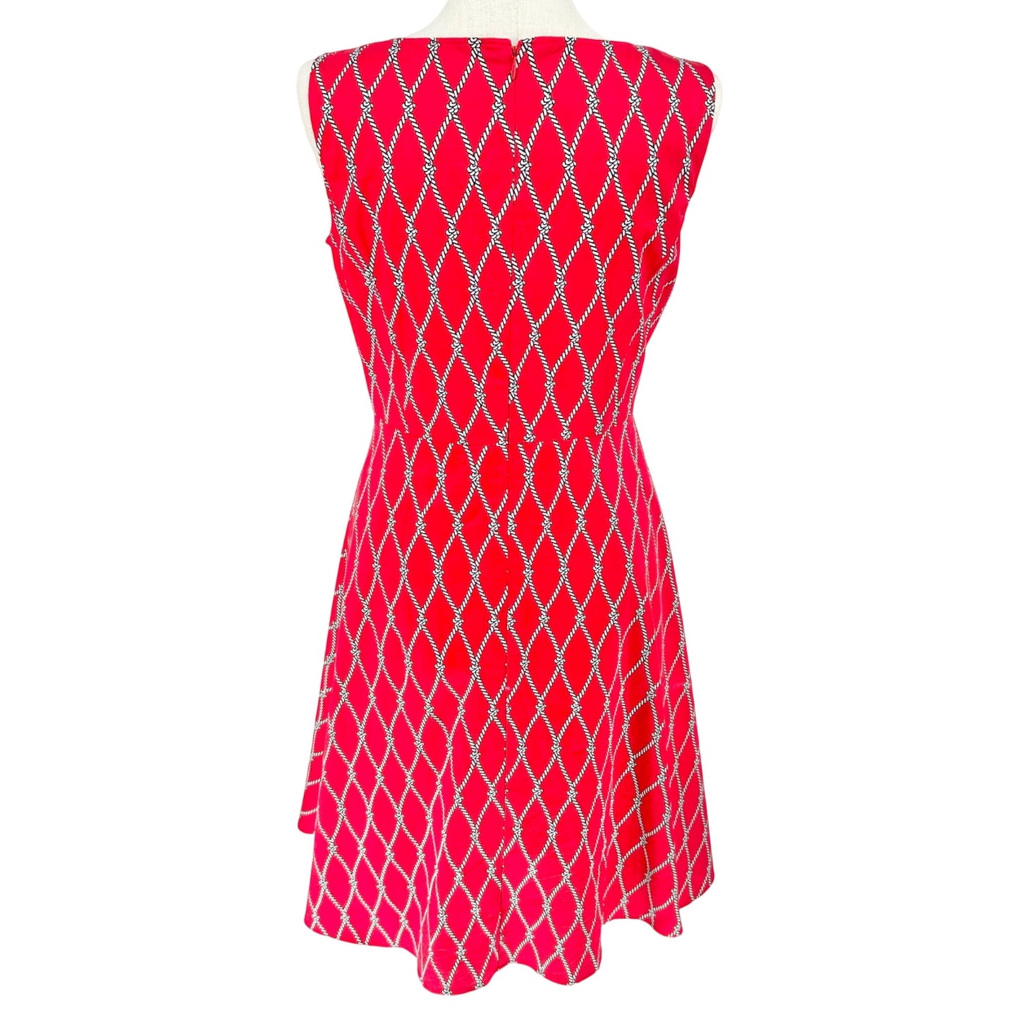 Talbots Sleeveless Dress Womens 14 Red Nautical Rope Pattern Lined Fit & Flare