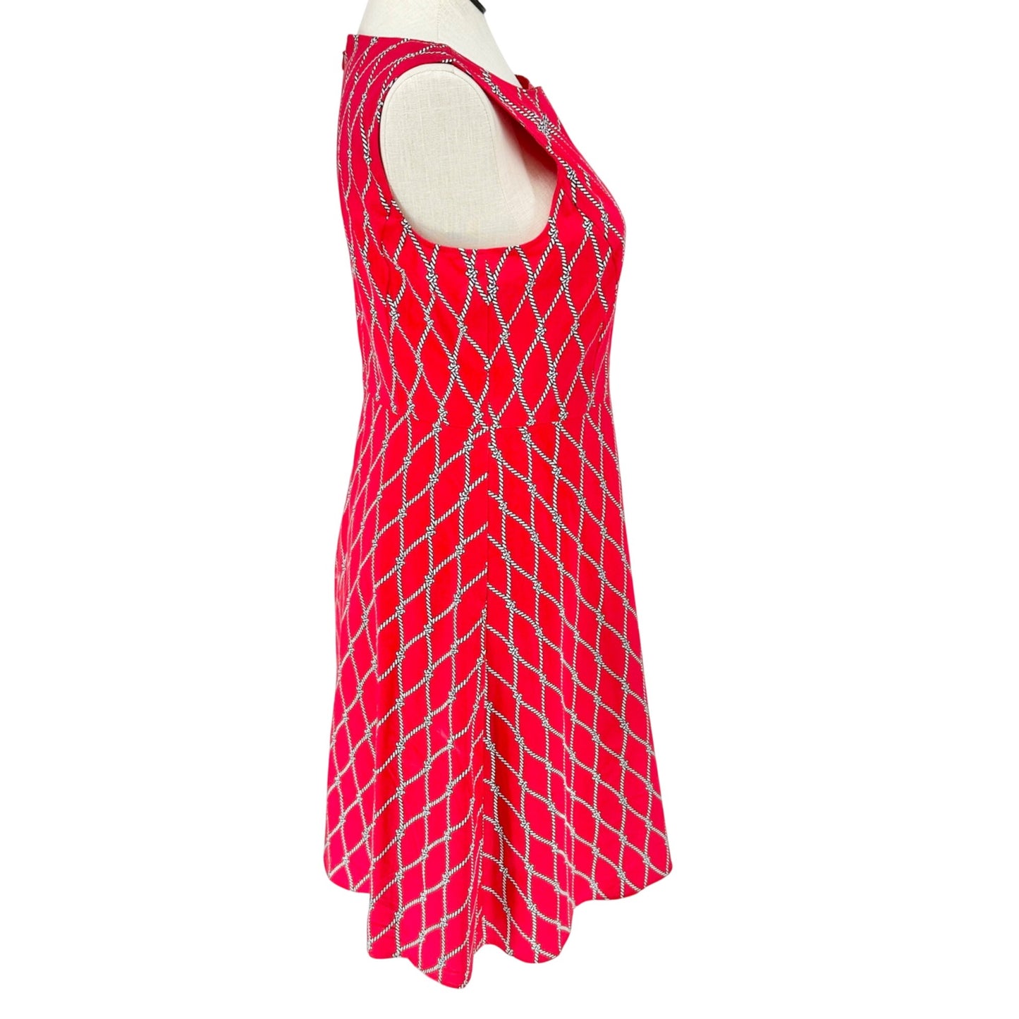 Talbots Sleeveless Dress Womens 14 Red Nautical Rope Pattern Lined Fit & Flare