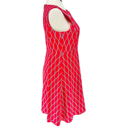Talbots Sleeveless Dress Womens 14 Red Nautical Rope Pattern Lined Fit & Flare