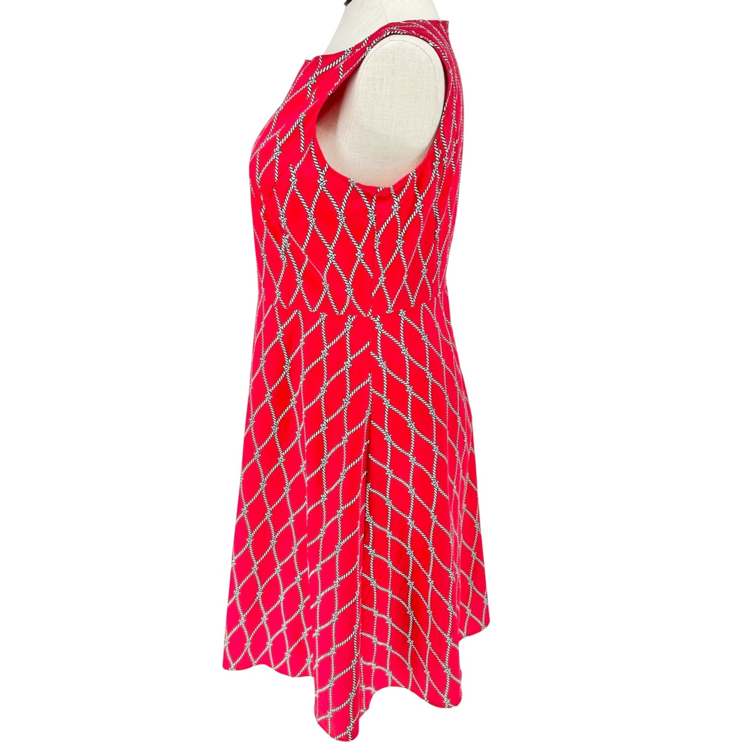 Talbots Sleeveless Dress Womens 14 Red Nautical Rope Pattern Lined Fit & Flare