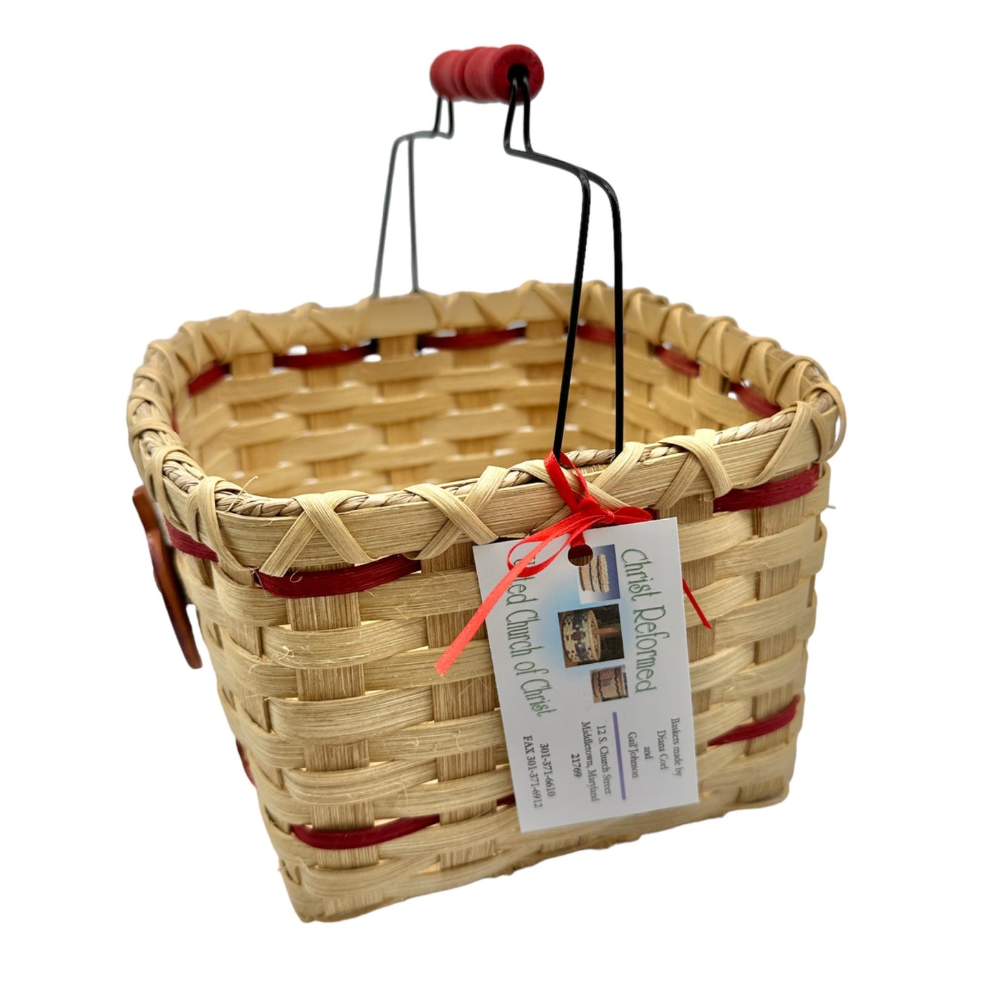 Handmade Basket Apple Delight Black Wire and Red Wood Handle Apple Adornment